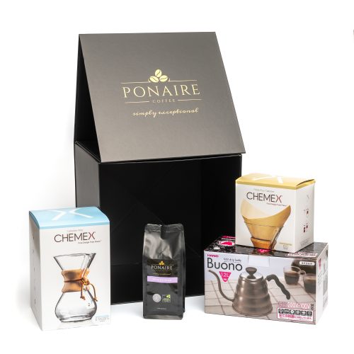 Deluxe 6 Cup Chemex Gift Set with Ground Coffee